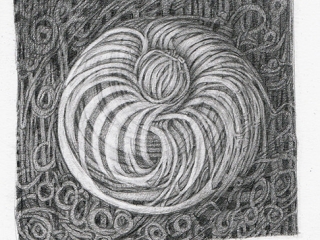 Pencil drawing of three balls of different textures